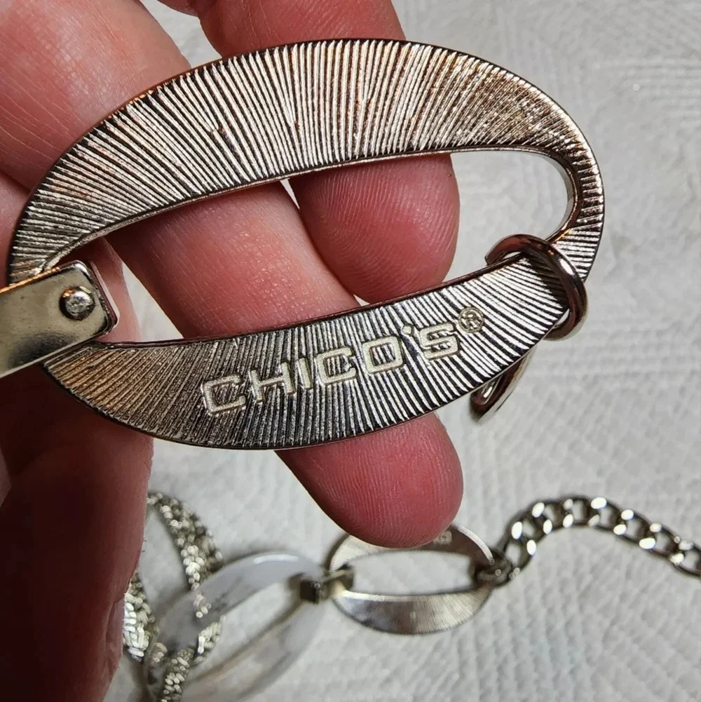 Chico's Metal Chain Belt White Silver One Size